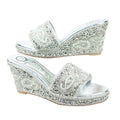 Silver Crystal Embellished Elegant Heel sandals Handcrafted Wedge