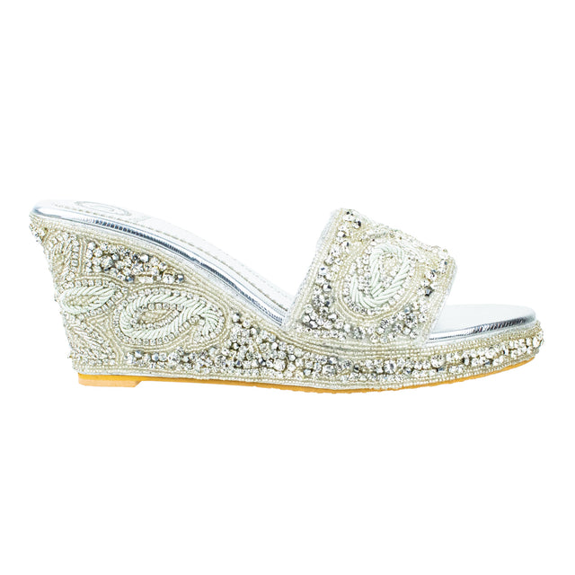 Silver Crystal Embellished Elegant Heel sandals Handcrafted Wedge