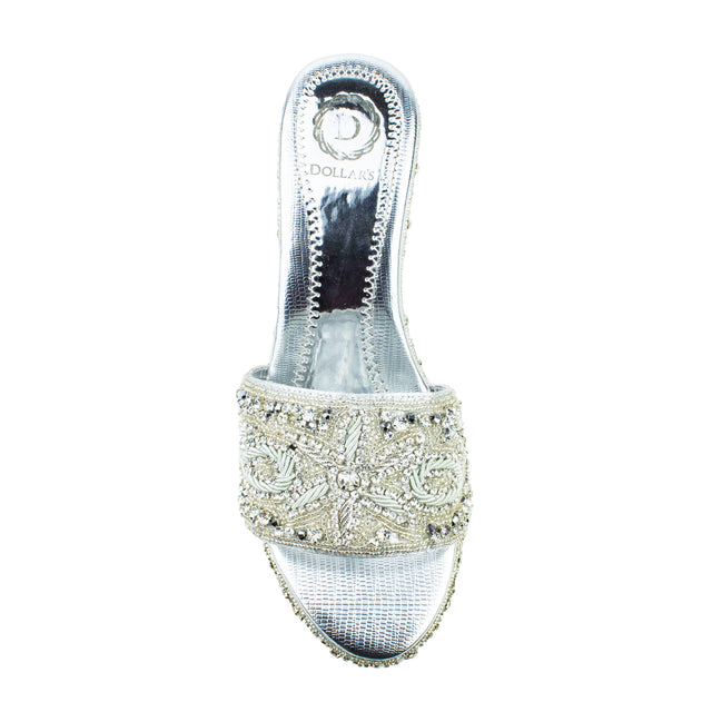 Silver Crystal Embellished Elegant Heel sandals Handcrafted Wedge