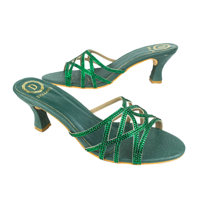 Maha Polished Green Pencil Heel Sandals