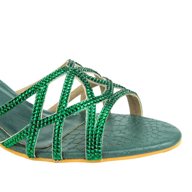 Maha Polished Green Pencil Heel Sandals