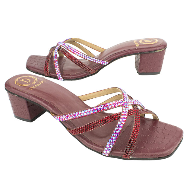 Huda Chic-casual Maroon Block Heel Sandals