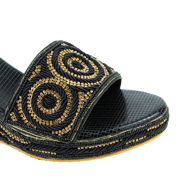 Handcrafted Black Elegant Wedge Flat Sandals