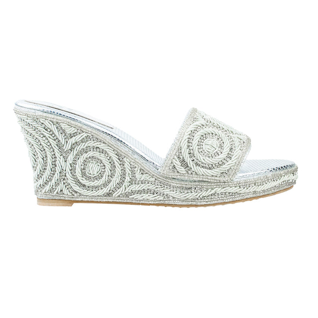 Silver Crystal Embellished Elegant Heel sandals Handcrafted Wedge