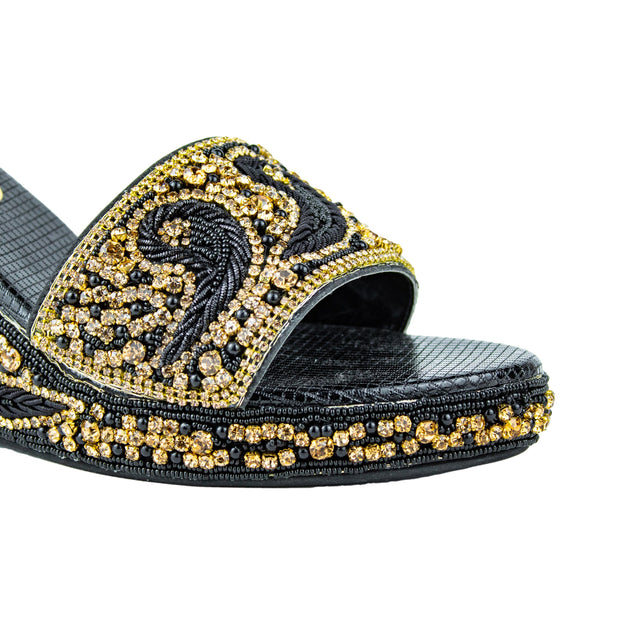 Handcrafted Black Elegant Wedge Flat Sandals