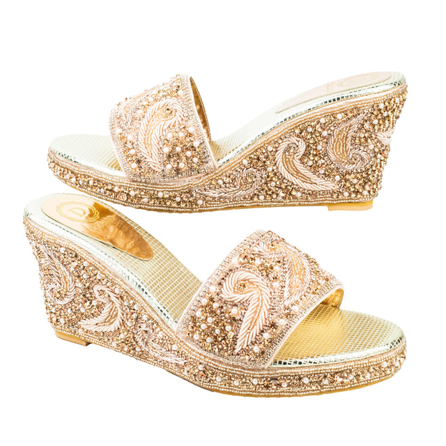 Rose Crystal Embellished Elegant Heel sandals Handcrafted Wedge