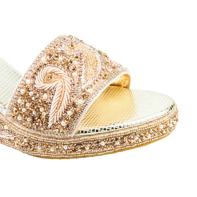 Rose Crystal Embellished Elegant Heel sandals Handcrafted Wedge