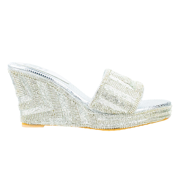 Silver Crystal Embellished Elegant Heel sandals Handcrafted Wedge
