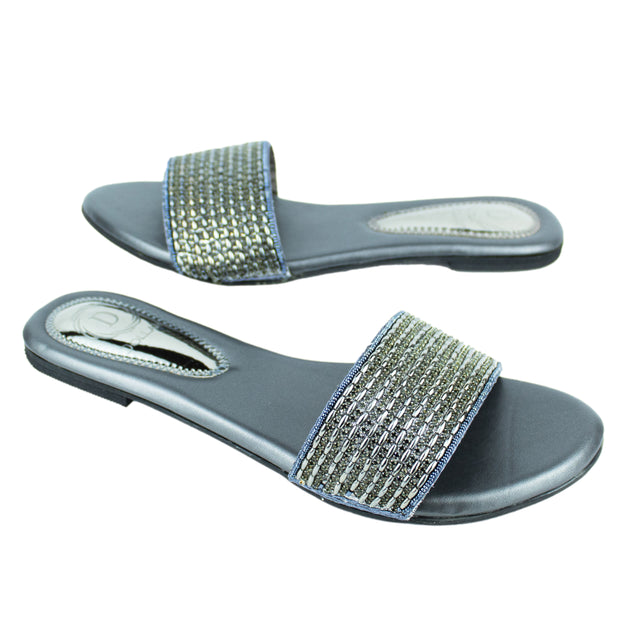 Handcrafted Grey Flat Sandals with Open Toe