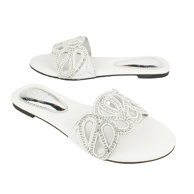 Captivating White Flat Slippers