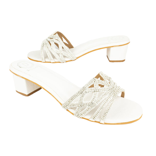Arwa Refined White Block Heel Sandals