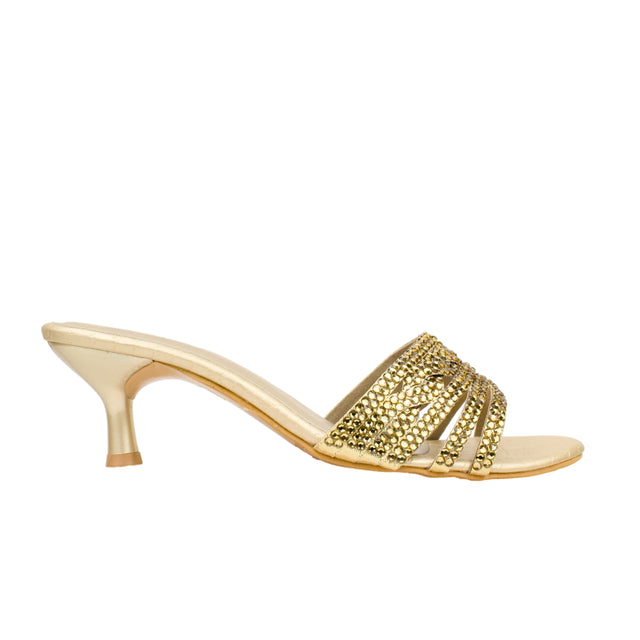 Gold 3" Elegant Flared Heels
