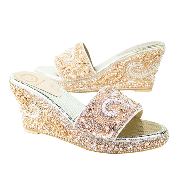 Rose Crystal Embellished Elegant Heel sandals Handcrafted Wedge