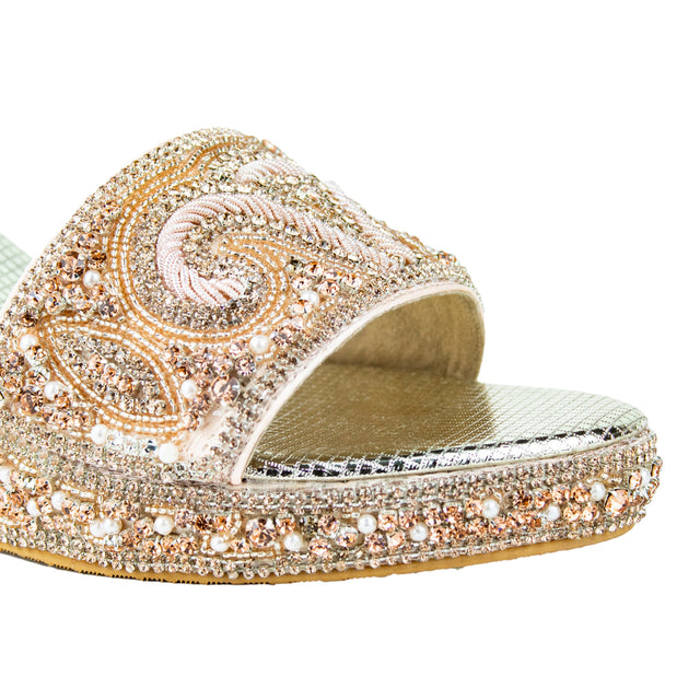Rose Crystal Embellished Elegant Heel sandals Handcrafted Wedge