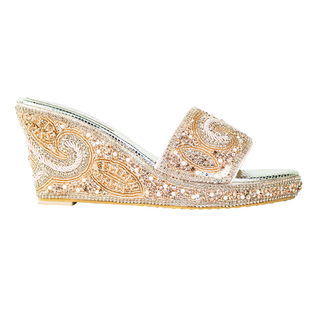 Rose Crystal Embellished Elegant Heel sandals Handcrafted Wedge