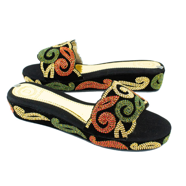 Handcrafted Gold Multicolour Wedge Sandals