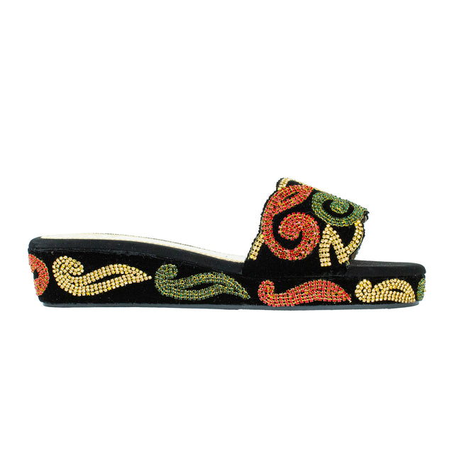 Handcrafted Gold Multicolour Wedge Sandals