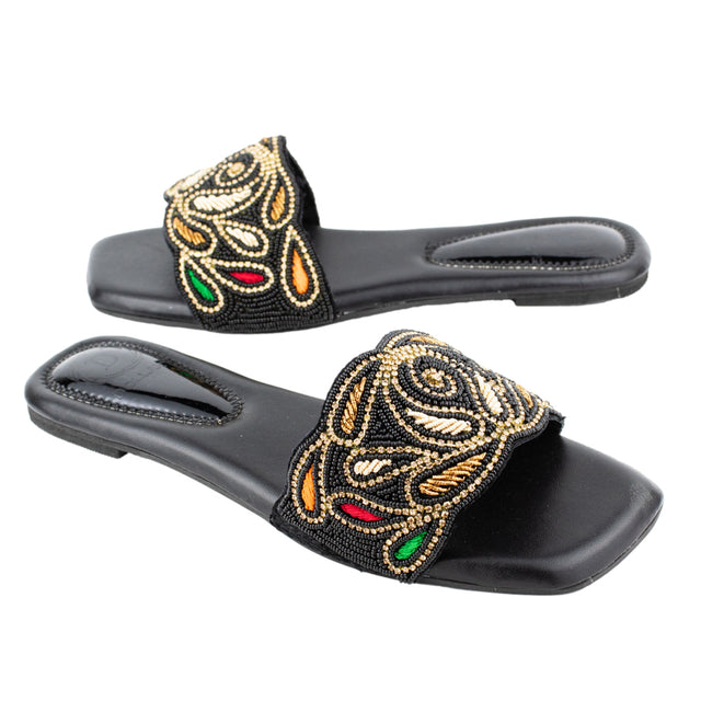 Luxurious Black Flat Slippers