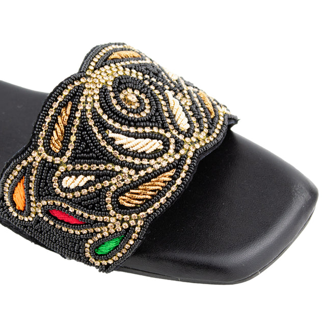 Luxurious Black Flat Slippers