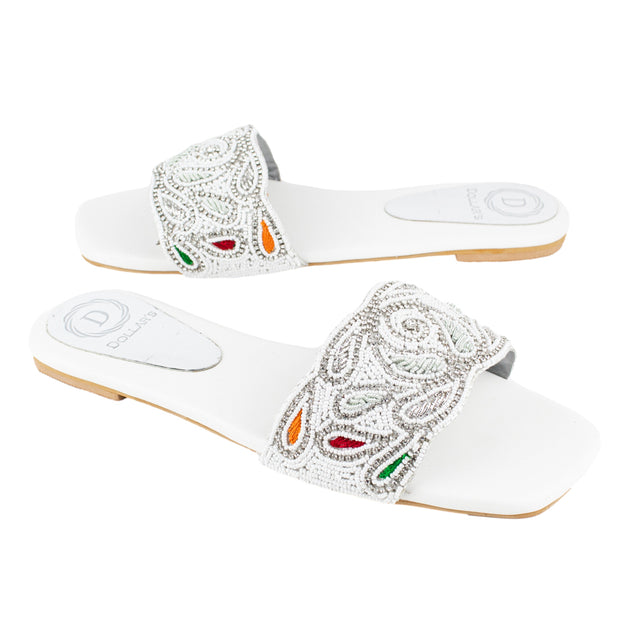 Exclusive White Flat Slippers