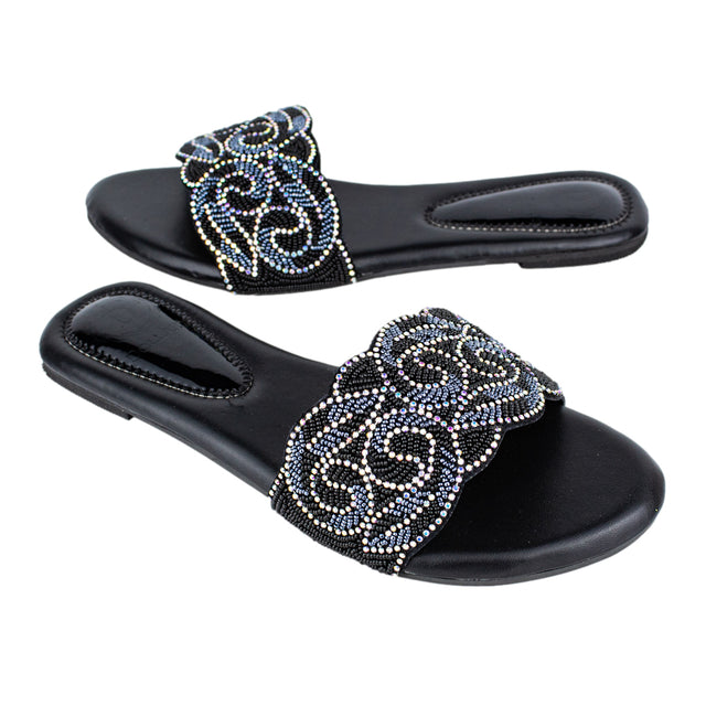 Bold Black Flat Slippers