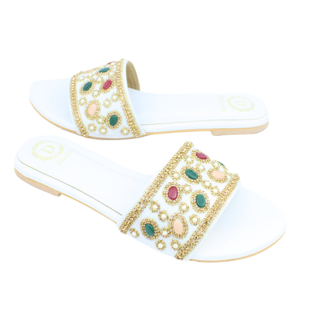 Cream Flat Beaded Flats | S288F-C