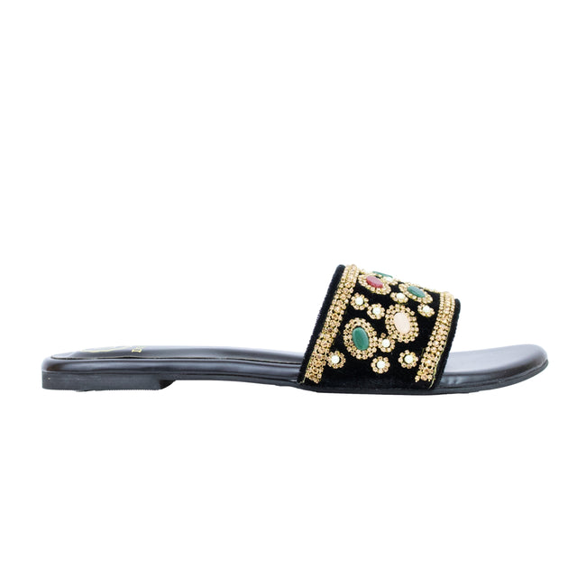 Gold Flat Beaded Slippers | S288F-G