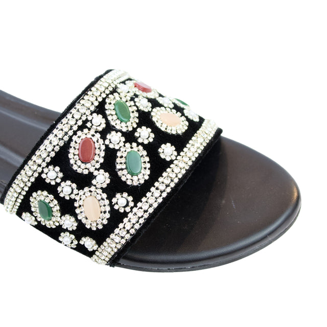 Silver Flat Beaded Slippers | S288F-S