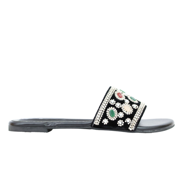 Silver Flat Beaded Slippers | S288F-S