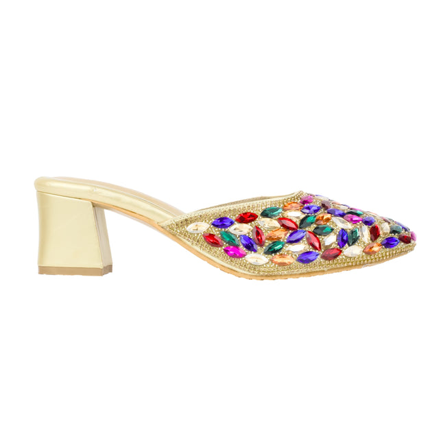 Gold Multi 2in Sculpted Block Heel Glamorous Sandals | S310H-GM