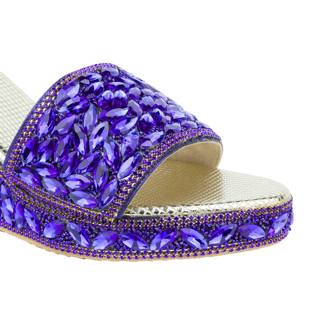 Women Handcrafted Blue Wedge Slippers