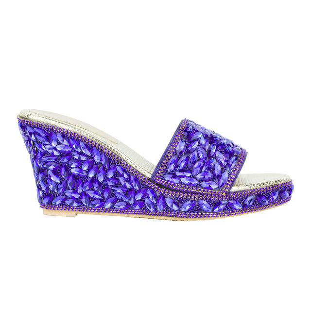 Women Handcrafted Blue Wedge Slippers