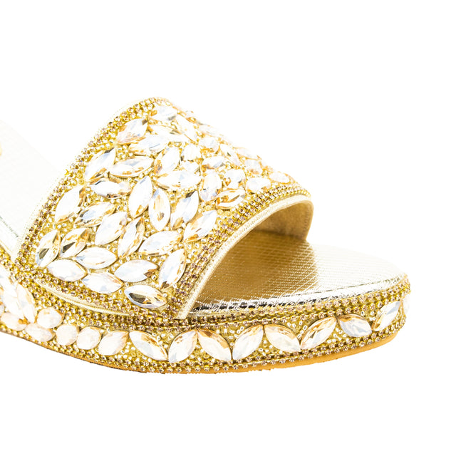 Women Handcrafted Gold Wedge Slippers