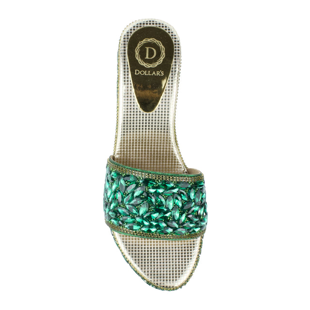 Women Handcrafted Green Wedge Slippers