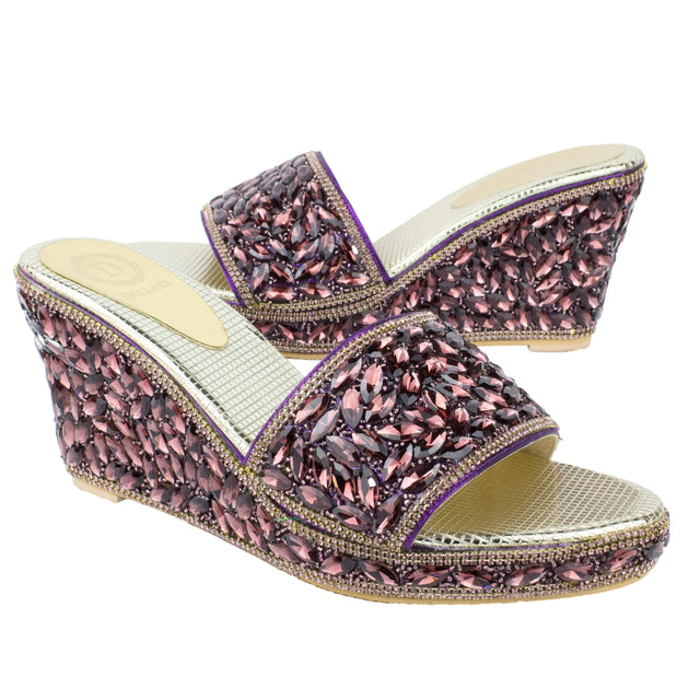 Women Handcrafted Purple Wedge Slippers