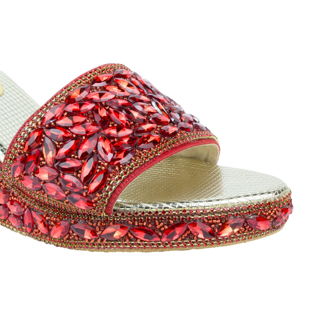 Women Handcrafted Red Wedge Slippers