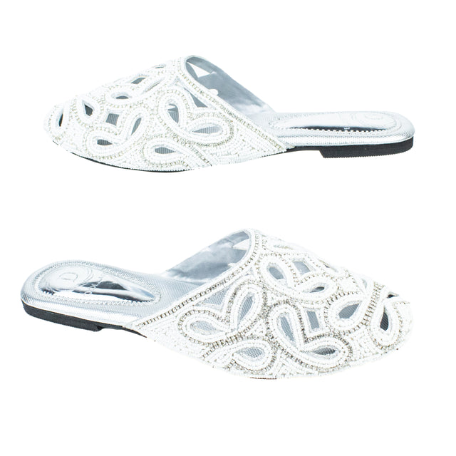 Glamorous Silver Flat Slippers