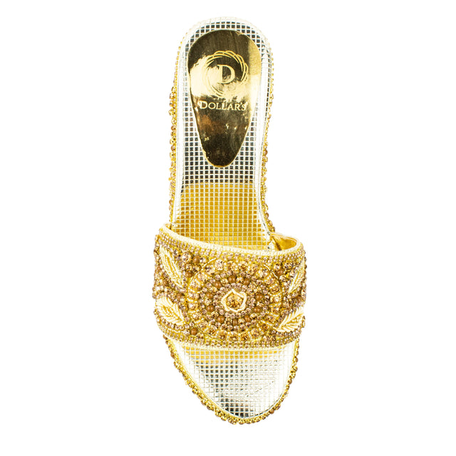 Women Handcrafted Gold Wedge Slippers
