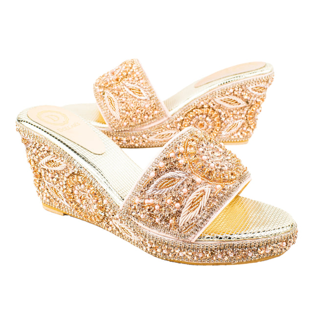 Women Handcrafted Rose Wedge Slippers s331w