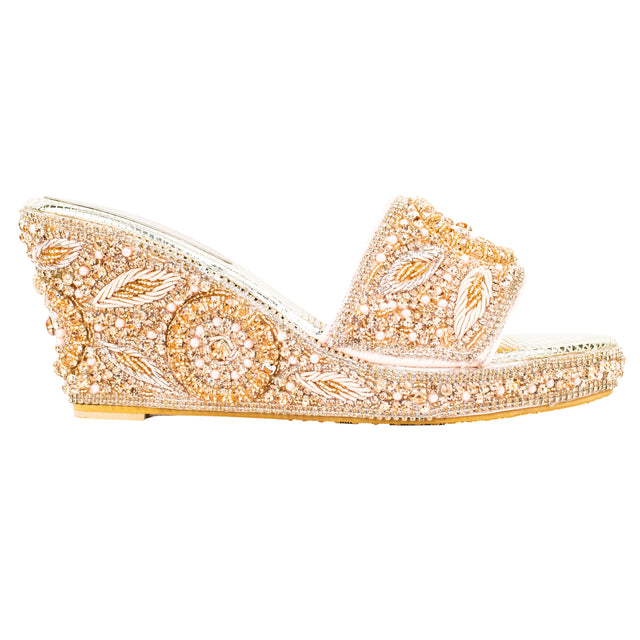 Women Handcrafted Rose Wedge Slippers s331w