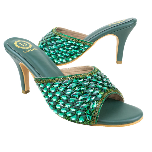 Amal Handcrafted Green Heel Sandals
