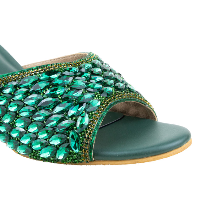 Amal Handcrafted Green Heel Sandals