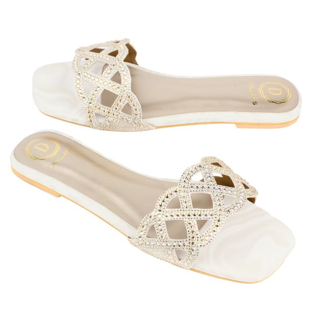 Lama'a Ivory Cream Flat Slippers