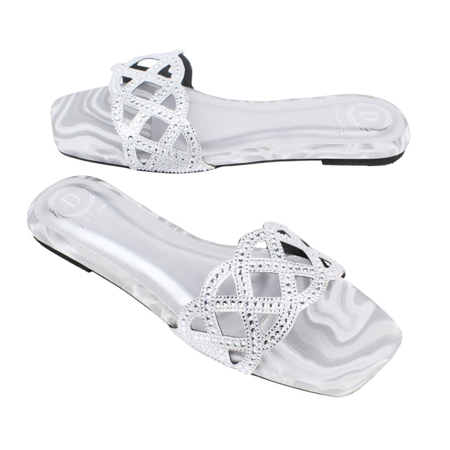 Lama'a Sparkling Silver Flat Slippers