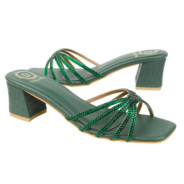 Green 2in Sculpted Block Heel Handcrafted Mule Sandals | S339H-GRN