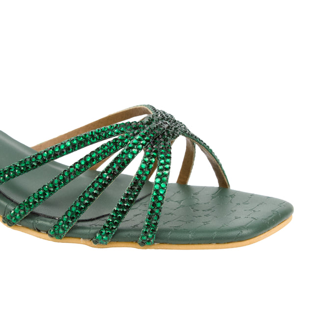 Green 2in Sculpted Block Heel Handcrafted Mule Sandals | S339H-GRN