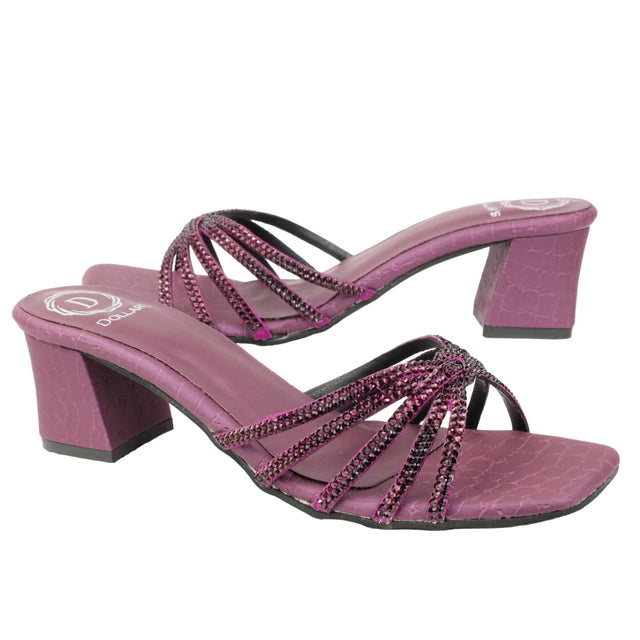 Purple 2in Sculpted Block Heel Handcrafted Mule Sandals | S339H-PRP