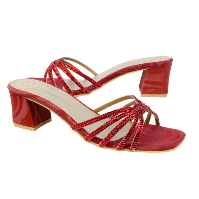 Red 2in Sculpted Block Heel Handcrafted Mule Sandals | S339H-RED