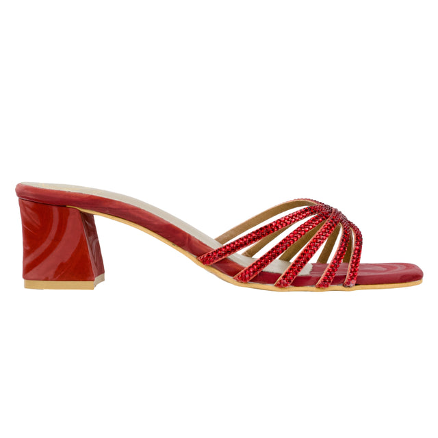 Red 2in Sculpted Block Heel Handcrafted Mule Sandals | S339H-RED
