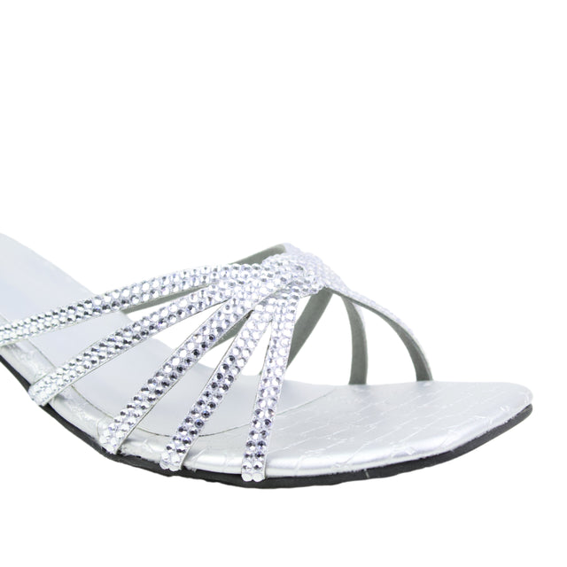 Silver 2in Sculpted Block Heel Handcrafted Mule Sandals | S339H-S